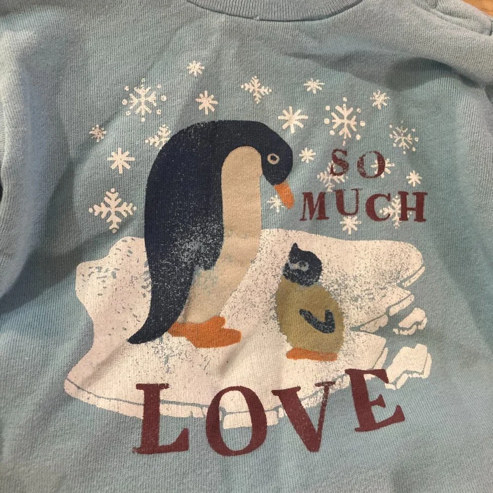 Peek Penguin Outfit Light Blue Shirt Fuzzy Black Pants NWT So Much Love